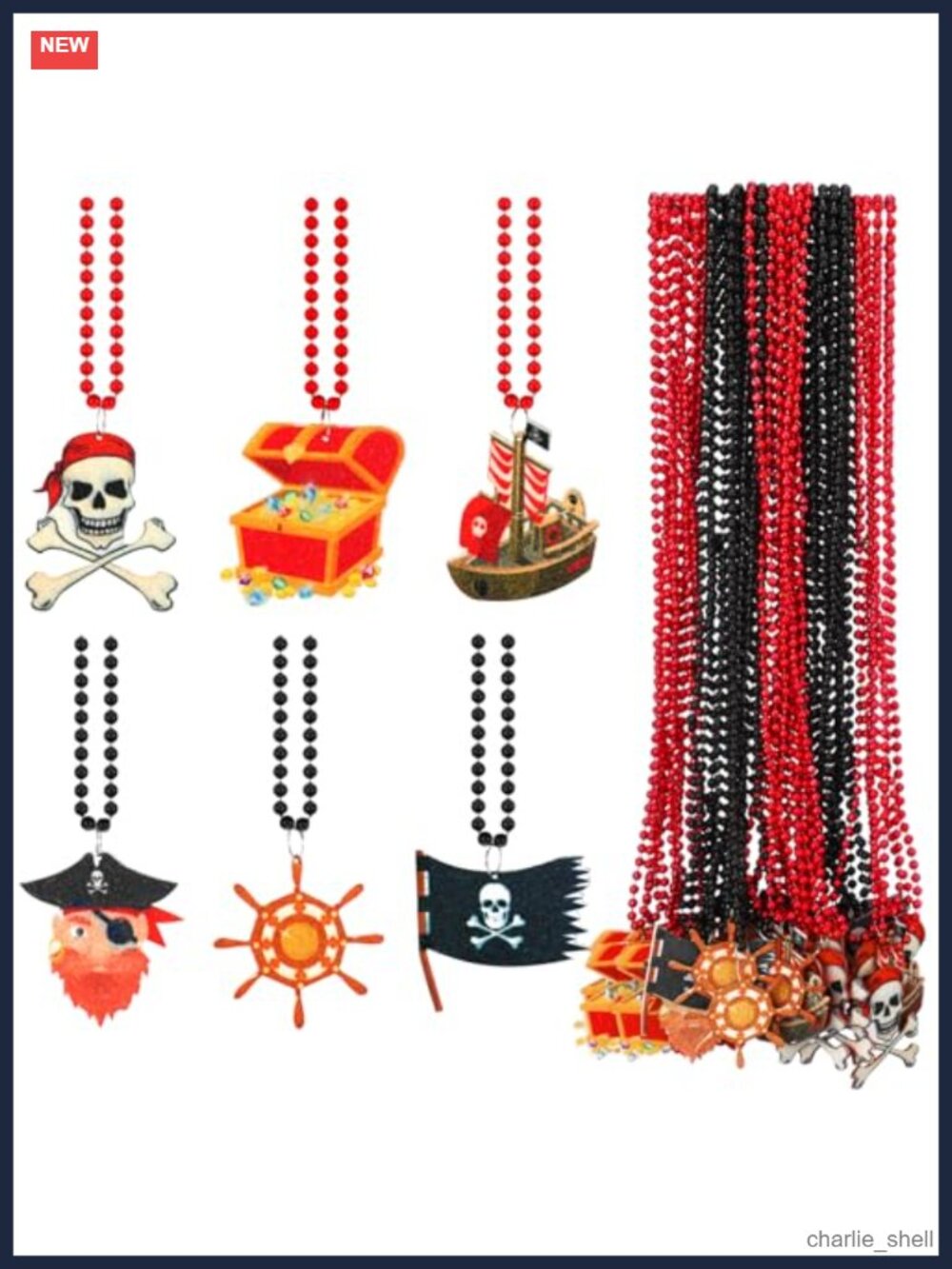 Pirate Bead Necklace Set 36 Pc Party Favor Costume Cosplay 31.5 In